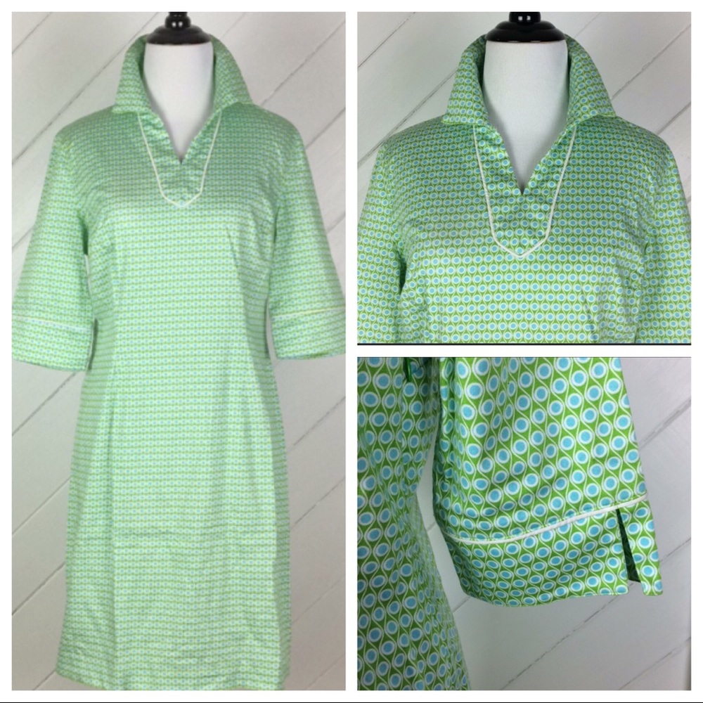 {Bobby Jones} Retro Geometric Circles V Neck Dress